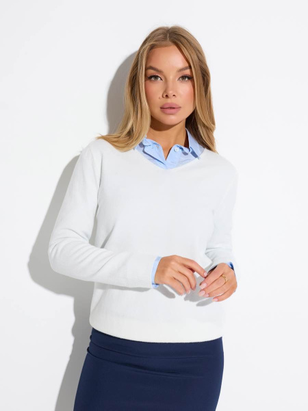 Джемпер с v-образным вырезом, айвори 