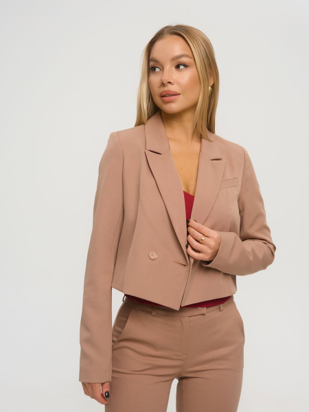 Жакет женский укороченный двубортный, кофейный