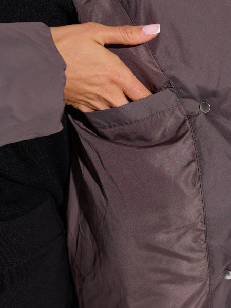 Зимнее пальто с капюшоном и меховым воротником, графит