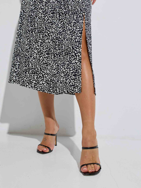 Юбка-миди с разрезом сбоку, черно-белая