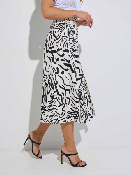 Юбка-миди с разрезом сбоку, бело-черная