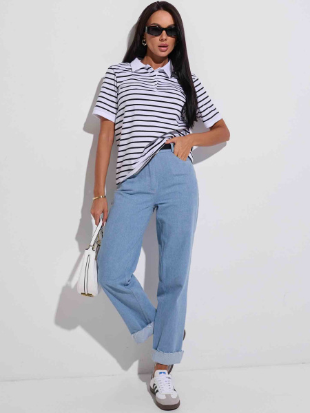 Футболка поло в полоску, бело-черная