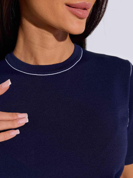 Джемпер женский с коротким рукавом, сине-белый