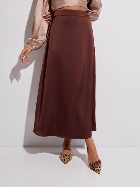 Юбка-миди атласная, горький шоколад