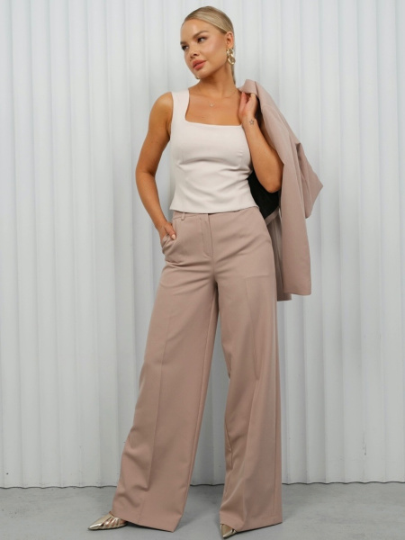Брюки-палаццо женские из вискозы, темно-бежевые