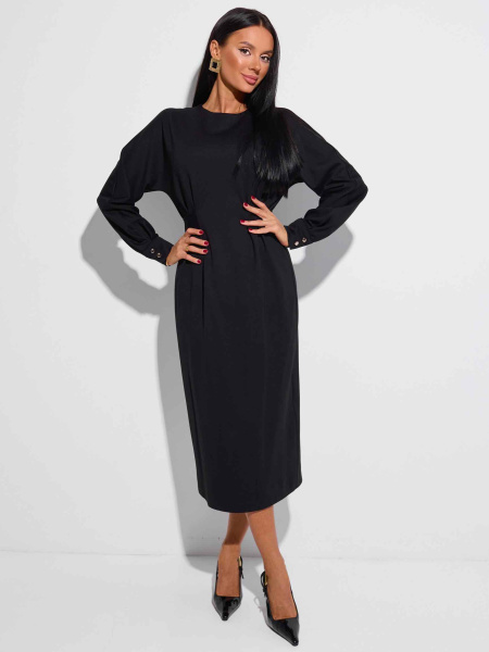 Трикотажное платье-макси с длинным рукавом, черное