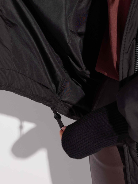 Зимний пуховик с капюшоном и высоким воротником, черный#1