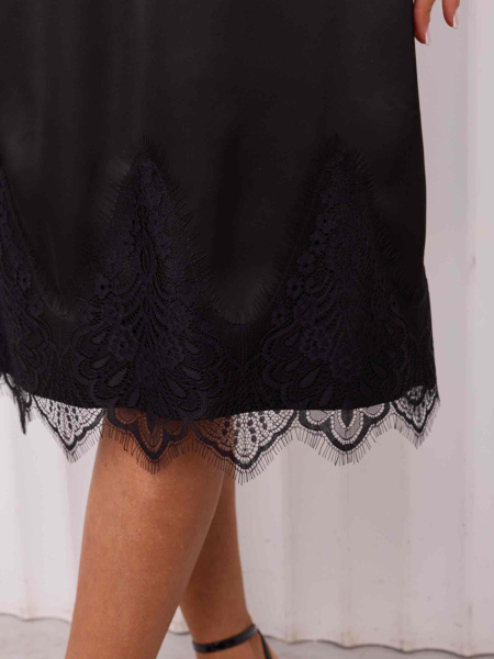 Юбка атласная с кружевом, черный/черный