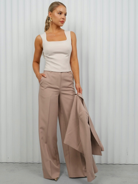 Брюки-палаццо женские из вискозы, темно-бежевые