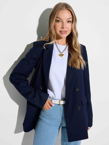 Женский жакет двубортный из вискозы, темно-синий