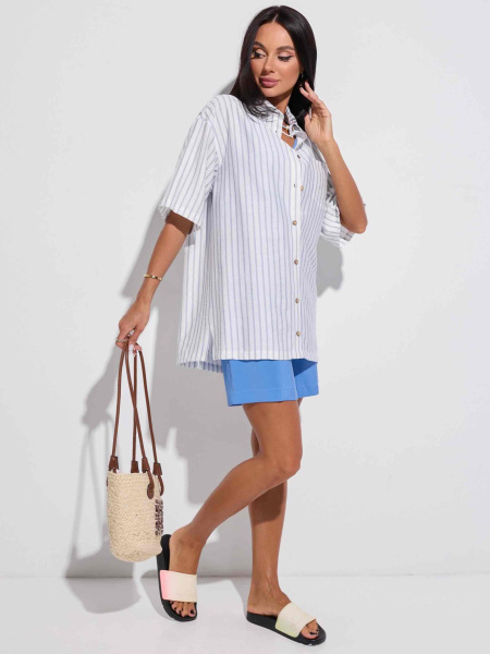 Рубашка в полоску с коротким рукавом, бело-голубая 