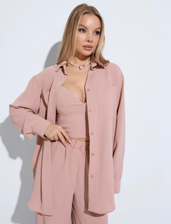 Рубашка женская с накладными карманами, бежевая