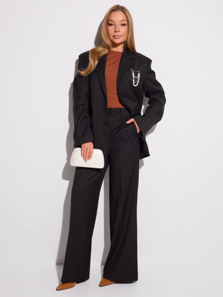 Брюки классические из вискозы с резинкой в поясе, черные