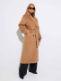 Двубортное женское пальто с поясом, кэмел