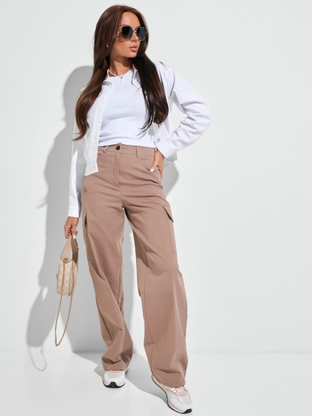 Брюки-карго женские, кофейные