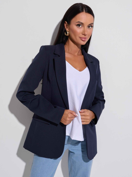 Женский классический приталенный жакет, темно-синий