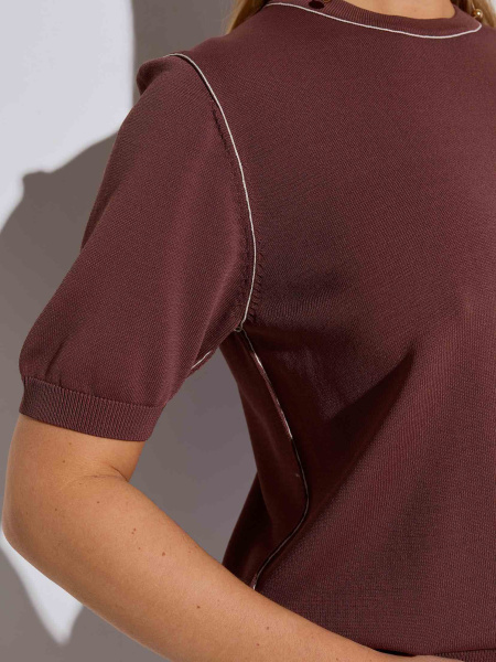 Джемпер женский с коротким рукавом, шоколадно-бежевый