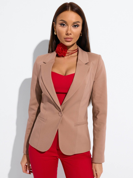 Женский приталенный жакет из хлопка, темно-бежевый