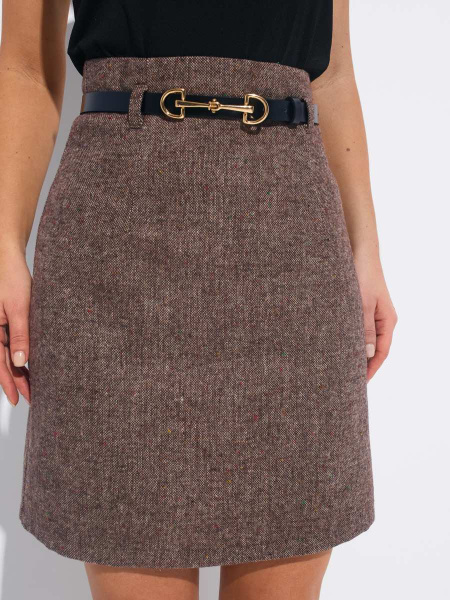 Юбка из твида с высокой талией, коричневая