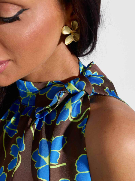 Платье макси летнее, шоколадно-голубое