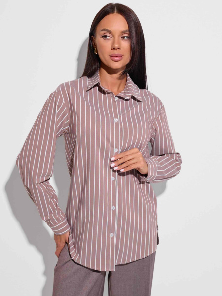 Рубашка женская оверсайз в полоску, кофейно-белая