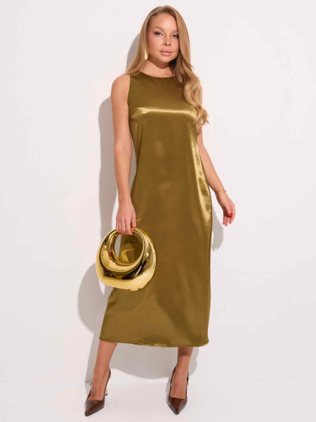 Атласное платье миди, оливковое