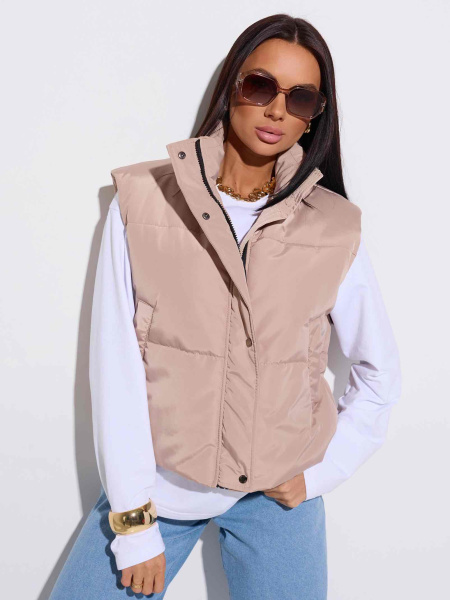 Жилет женский утепленный укороченный, бежевый