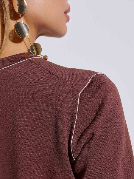 Джемпер женский с коротким рукавом, шоколадно-бежевый