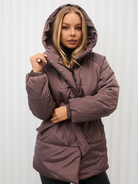 Полупальто женское зимнее с капюшоном, кофейное