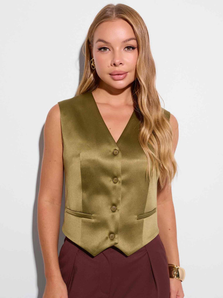 Атласный женский жилет классический, оливковый 
