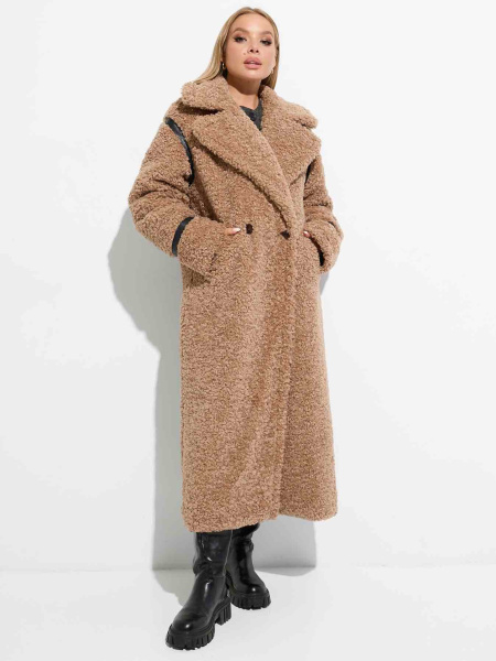 Шуба-тедди женская из экомеха, бежевая