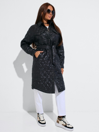 Пальто женское стеганое с накладными карманами, черное