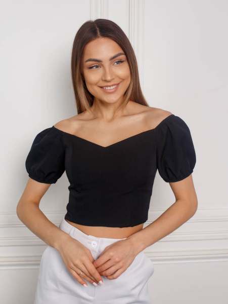 Топ женский с рукавами-фонариками, черный Топ женский с рукавами-фонариками, черный