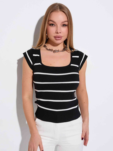 Джемпер в полоску с коротким рукавом, черно-белый