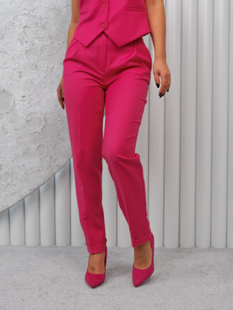 Брюки женские прямые с отворотами из вискозы, фуксия