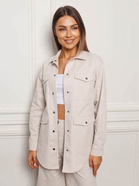 Куртка женская джинсовая с накладными карманами, бежевая