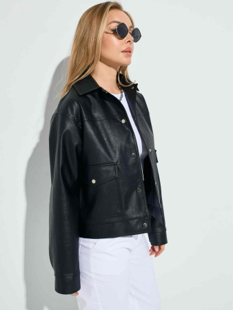 Куртка-рубашка женская из эко-кожи, черная