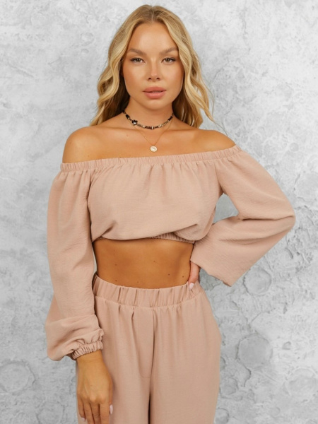 Топ женский с длинным рукавом, бежевый