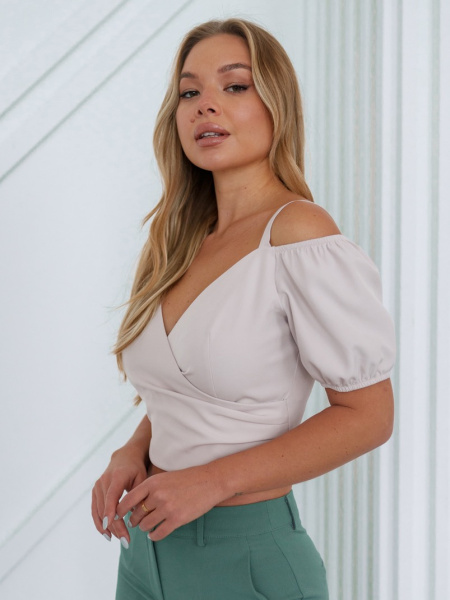 Кроп-топ женский с рукавами-фонариками, бежевый