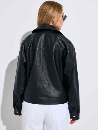 Куртка-рубашка женская из эко-кожи, черная