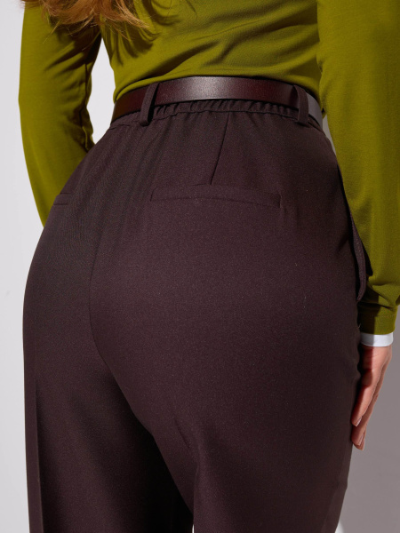 Брюки классические из вискозы с резинкой в поясе, горький шоколад 