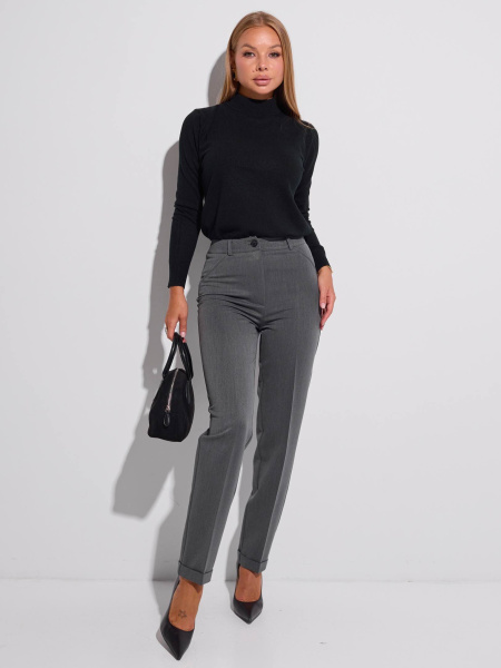 Брюки женские классические с резинкой в поясе из вискозы, темно-серые