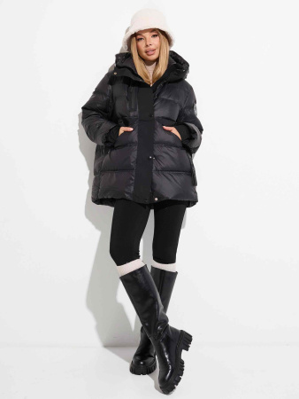 Женский пуховик с капюшоном, черное золото