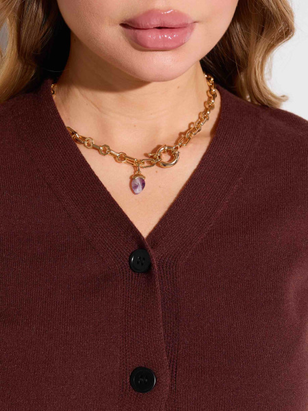 Кардиган с V-образной горловиной, шоколадный