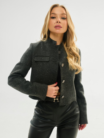 Жакет женский укороченный с отделкой из эко-кожи