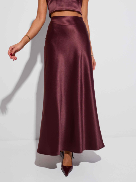 Атласная юбка-макси, горький шоколад 
