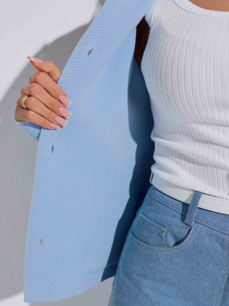 Жакет трикотажный укороченный, голубой