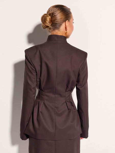Жакет приталенный из вискозы с акцентными пуговицами, горький шоколад 