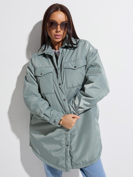 Куртка-рубашка женская, серо-зеленая