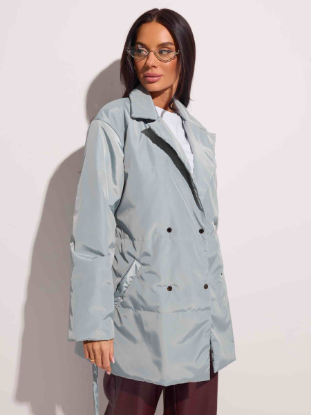 Куртка демисезонная с поясом, серо-зеленая